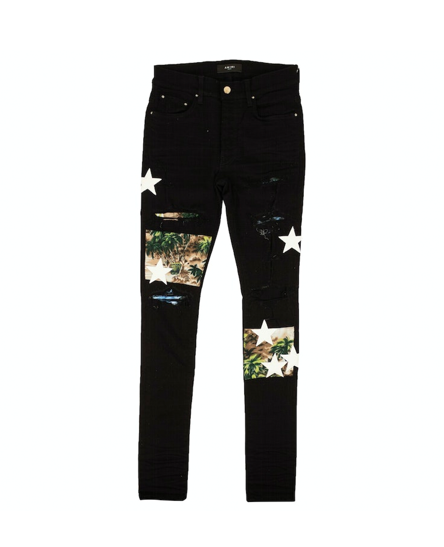 Amiri Hawaiian Star Art Patch Skinny Jeans Black